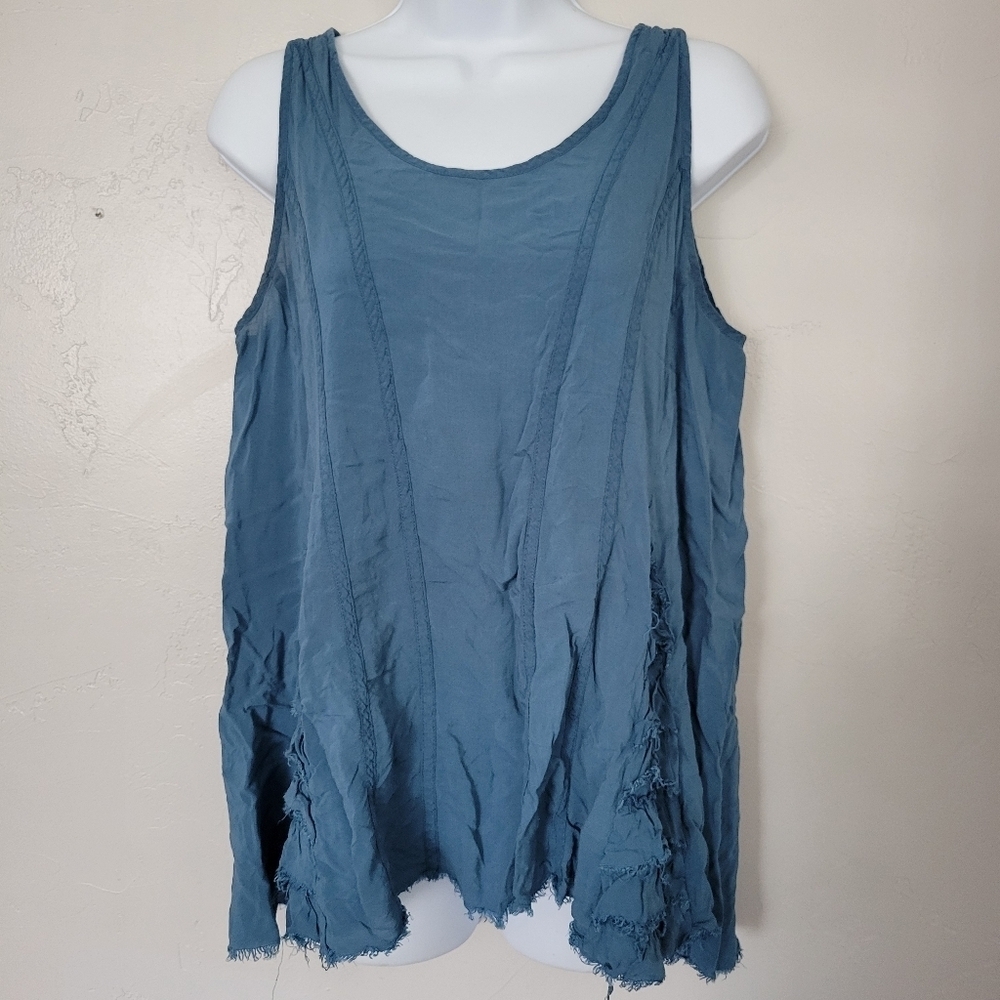 Intimately Free People Women's Small Blue Tank Top Hanky Hem Flowy Soft Rayon